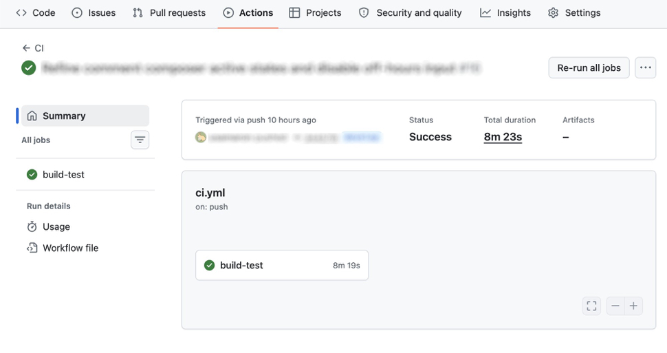 GitHub Actionsでxcodebuild testが実行され、CIが成功している画面
